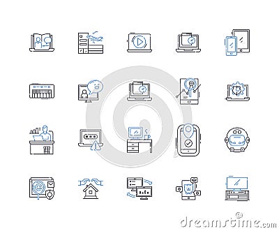 Automation line icons collection. Robotics, Efficiency, Streamline, Integration, Optimization, Mechanization Vector Illustration