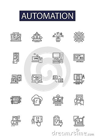 Automation line vector icons and signs. Robotics, Mechatronics, AI, Cybernetics, Programming, Algorithm, Control Vector Illustration