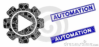 Automation Mosaic and Distress Rectangle Stamps Vector Illustration