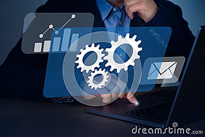 Automation and optimisation concept, business process workflow development on virtual screen. Stock Photo