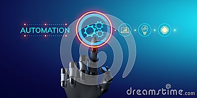 Automation RPA Business Process Workflow Optimisation Innovation Technology concept. Robotic arm 3d rendering Stock Photo