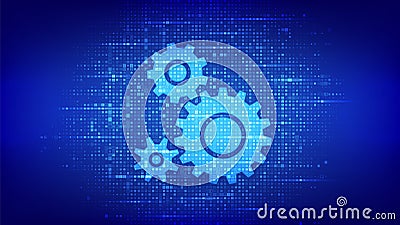 Automation Software background. Gears icons made with binary code. IOT and Automation concept. Digital binary data and streaming Stock Photo