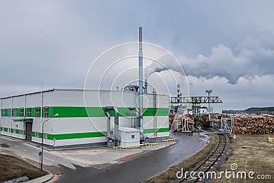 Automation wood factory. Wood processing factory Stock Photo