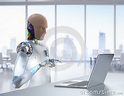 Automation worker concept with ai robot working in smart office Stock Photo