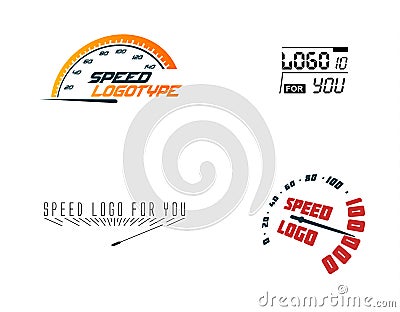 Automative logo set, speed car, hud design element. Hight up display. Vector speedometer logos set. Car element icons Vector Illustration