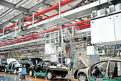 Automobile assembly shop panorama Stock Photo