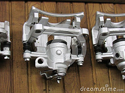 Automobile braking system. New Brake caliper with brake pad Stock Photo
