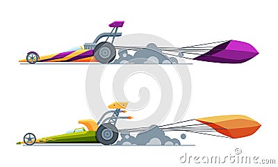 Automobile or Car Participating in Drag or Motor Racing Vector Set Vector Illustration