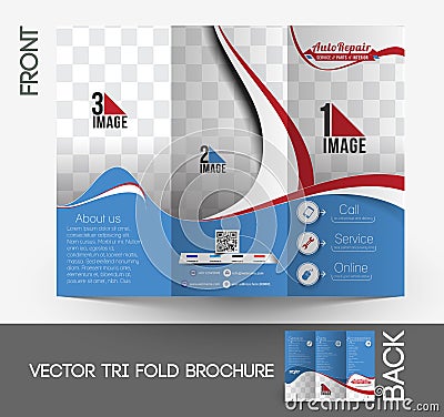 Automobile Center Tri-Fold Brochure Vector Illustration