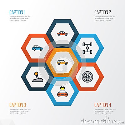 Automobile Colorful Outline Icons Set. Collection Of Car, Electric, Machine And Other Elements. Also Includes Symbols Vector Illustration