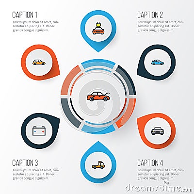 Automobile Colorful Outline Icons Set. Collection Of Electric, Automobile, Cabriolet And Other Elements. Also Includes Vector Illustration