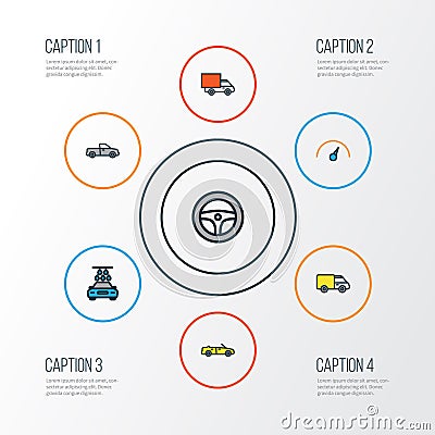 Automobile Colorful Outline Icons Set. Collection Of Speed, Track, Auto And Other Elements. Also Includes Symbols Such Vector Illustration
