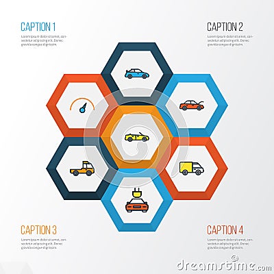 Automobile Colorful Outline Icons Set. Collection Of Track, Sport, Bonnet And Other Elements. Also Includes Symbols Such Vector Illustration