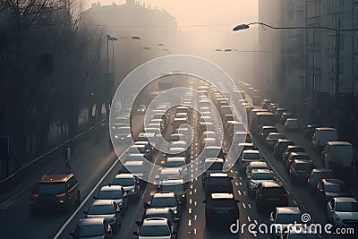 automobile congestion in the early morning rush hour in metro city. Generative AI Stock Photo