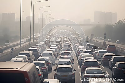 automobile congestion in the early morning rush hour in metro city. Generative AI Stock Photo