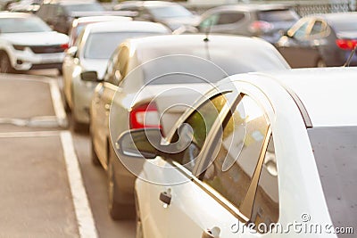 Automobile congestion. Traffic jam. Problems with parking spaces in the yard. Stock Photo