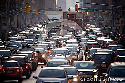 automobile congestion in the after work rush hour in metro city. Generative AI Stock Photo