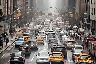 automobile congestion in the after work rush hour in metro city. Generative AI Stock Photo