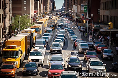 automobile congestion in the after work rush hour in metro city. Generative AI Stock Photo