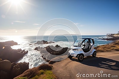 automobile vehicle drive electric car transportation transport automotive ocean technology. Generative AI. Stock Photo