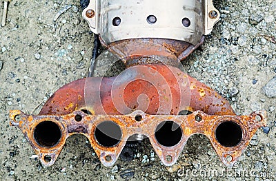 Automobile exhaust manifold Stock Photo