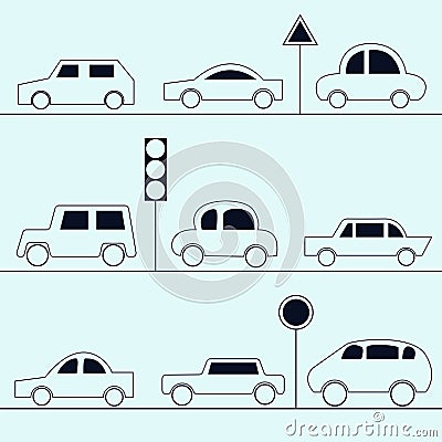 Automobile icons. Collection of cars in the outline style Vector Illustration