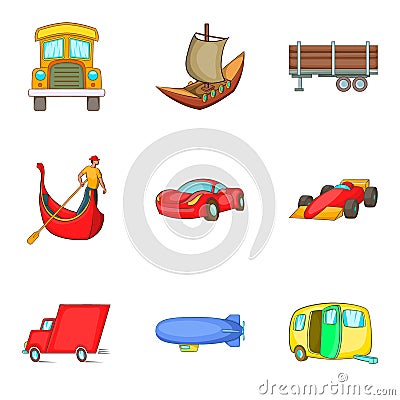 Automobile icons set, cartoon style Vector Illustration