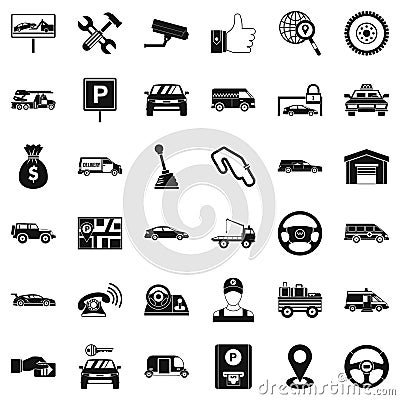 Automobile icons set, simple style Vector Illustration