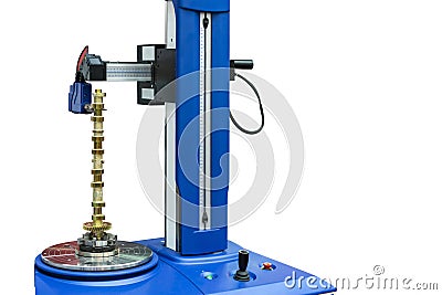 Automobile part during setup on rotate chuck of high technology & precision measuring machine for multi inspection surface Stock Photo