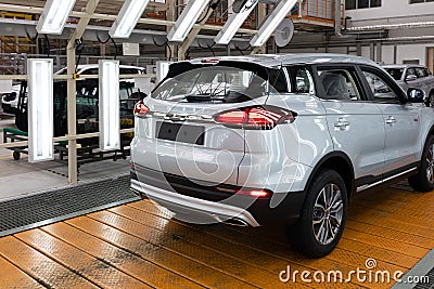 Automobile production line. Modern car assembly plant. Interior of a high-tech factory, manufacturing Editorial Stock Photo