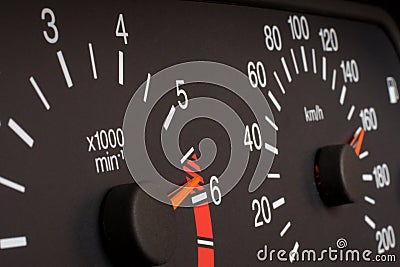 Automobile speedometer and tachometer Stock Photo