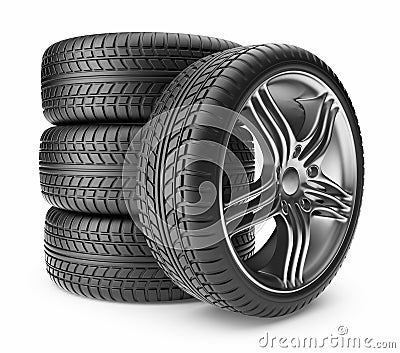 Automobile tire. Wheel 3D, Icon Stock Photo