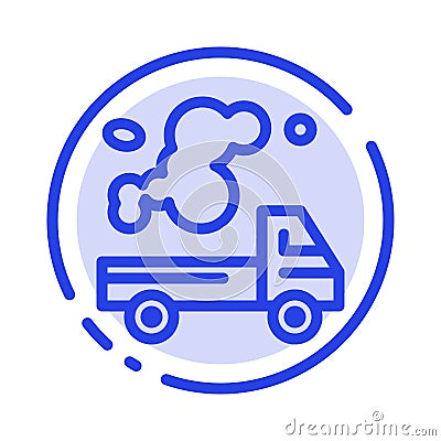 Automobile, Truck, Emission, Gas, Pollution Blue Dotted Line Line Icon Vector Illustration