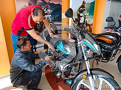 automobile workers repairing bike at hero service center in India January 2020 Editorial Stock Photo