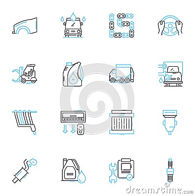 Automobile workshop linear icons set. Mechanic, Diagnostics, Repair, Service, Maintenance, Garage, Inspection line Vector Illustration