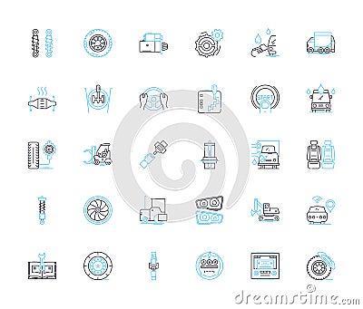 Automobile workshop linear icons set. Mechanic, Diagnostics, Repair, Service, Maintenance, Garage, Inspection line Vector Illustration