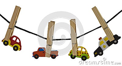 Automobiles on a clothes line Stock Photo