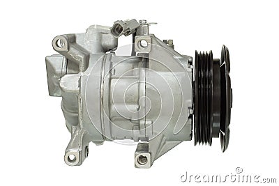 Automotive air conditioning compressor on a white Stock Photo