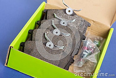 Automotive brake pad repair box Stock Photo