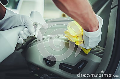 Automotive Car Detailing Worker Cleaning Vehicle Interior Stock Photo