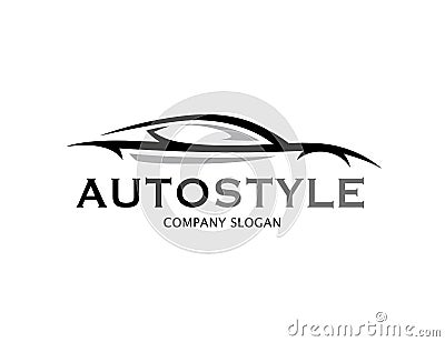 Automotive car logo design with abstract sports vehicle silhouette Vector Illustration