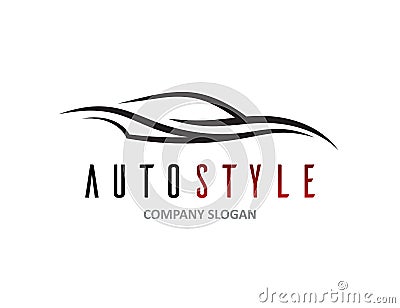 Automotive car logo design with abstract sports vehicle silhouette Vector Illustration