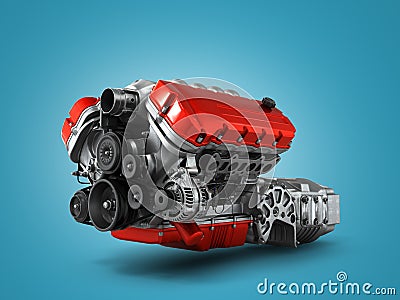 Automotive engine gearbox assembly is on a white backgr Stock Photo