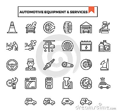 Automotive equipment and service outline design icon set. Stock Photo