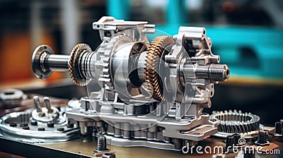 Automotive gearbox, close-up. Auto service industry. Generative AI Cartoon Illustration