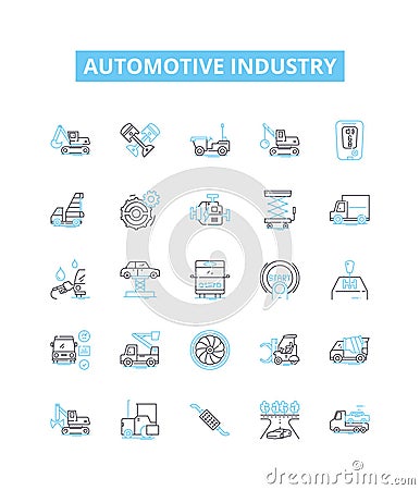 Automotive industry vector line icons set. Vehicles, Autos, Cars, Trucks, Engines, Automakers, Industry illustration Vector Illustration