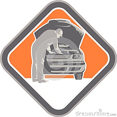 Automotive Mechanic Car Repair Woodcut Vector Illustration