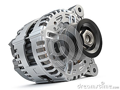 Automotive power generating alternator, generator isolated on white Car parts and car repair service Cartoon Illustration