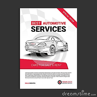 AUTOMOTIVE SERVICES layout template, cars for sale & rent brochure, mockup flyer. Vector Illustration