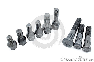 Automotive stud of different sizes and measures on a white background Stock Photo